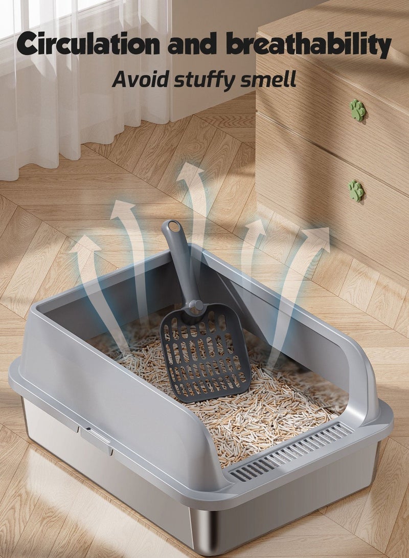 Kidle Stainless Steel Cat Litter Box Metal Litter Pan Tray with High Wall Sides for Small Animals with Scoop - Image 2